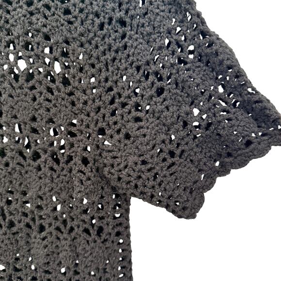 Vintage Southern Lady Crochet Cardigan Women’s Large Black Scalloped Detail - Picture 8 of 10